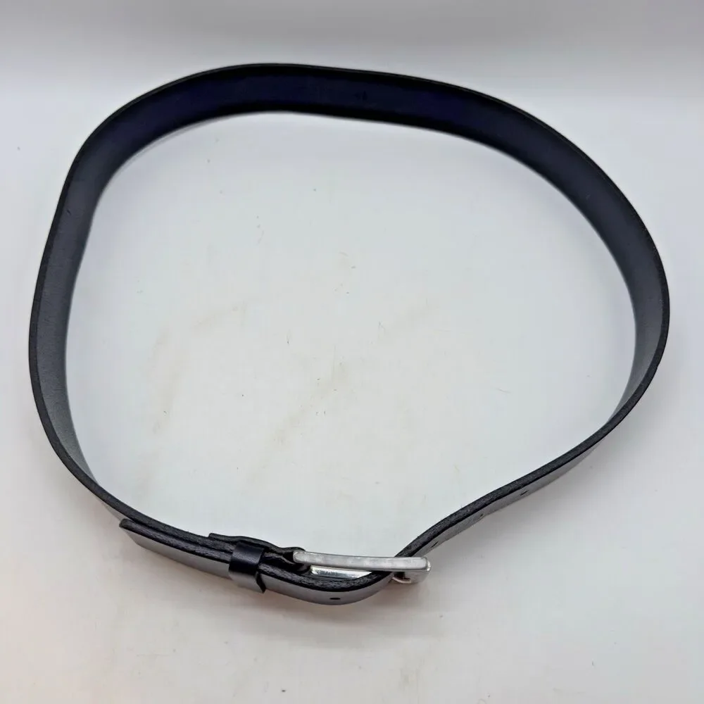 Hugo Boss Black Cow Leather Belt Men's 38 Engraved HB Silver Tone Buckle 5128